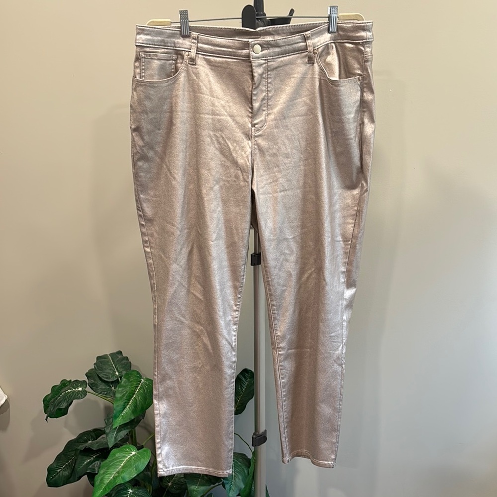 Chico's Metallic Gold Sparkle Straight Leg Ankle Jeans - Picture 2 of 11